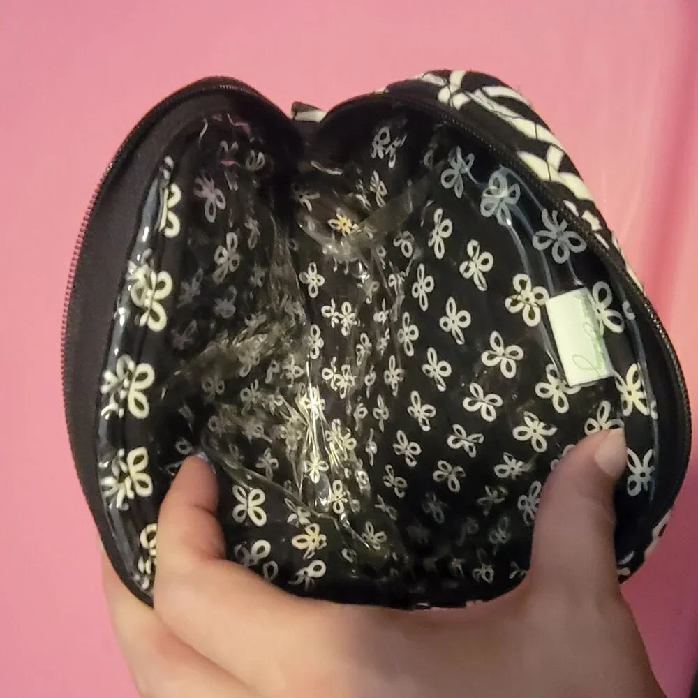 Vera Bradley Black White Concerto RETIRED Plastic Pattern Lined Cosmetic Makeup